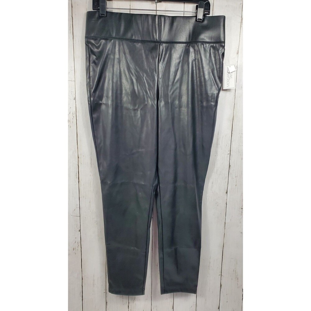 Morgan Taylor Faux Leather Womens Pants Size XL Black Stretchy Pull on